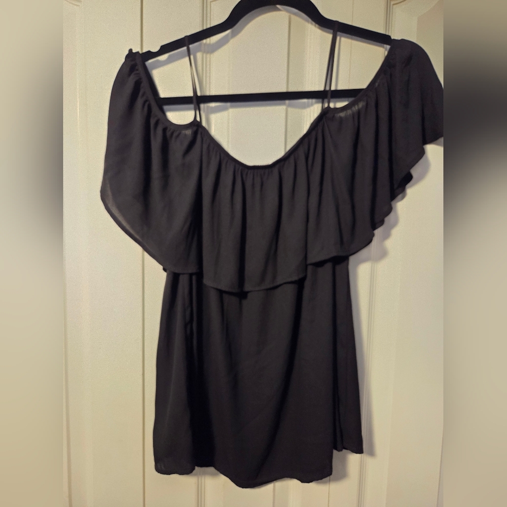 Lush Black Ruffled Off-Shoulder Blouse